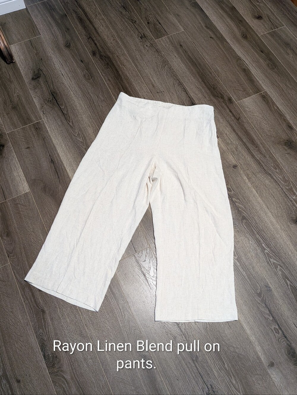 Jules & Leopold Casual Pull On Wide Leg Cropped Linen Blend Pants. L.  Oatmeal.